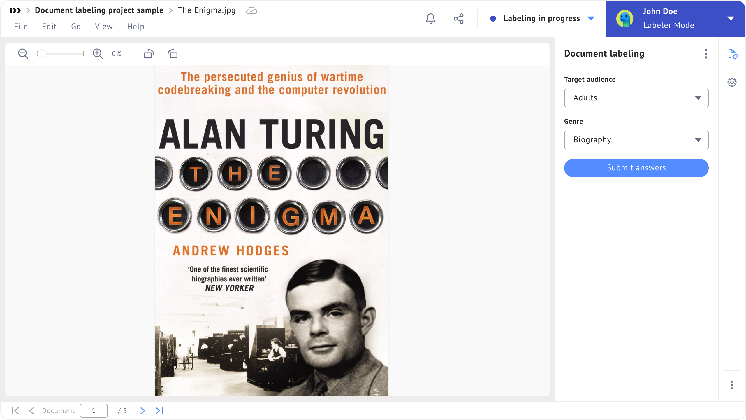 Image of ML Assisted with LLM Labs Provider Result for Document Labeling