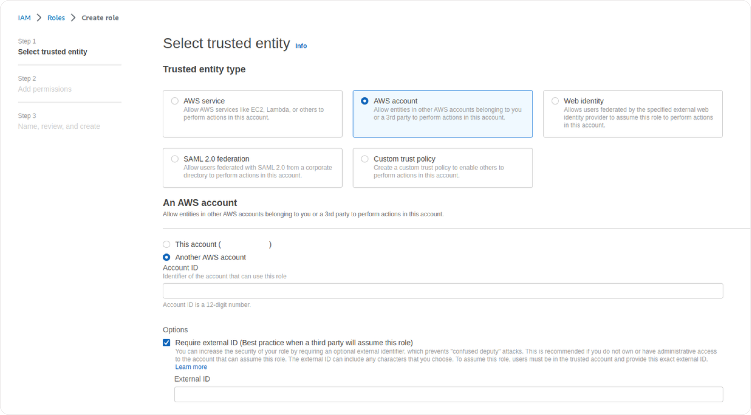 Image of Select trusted entity menu