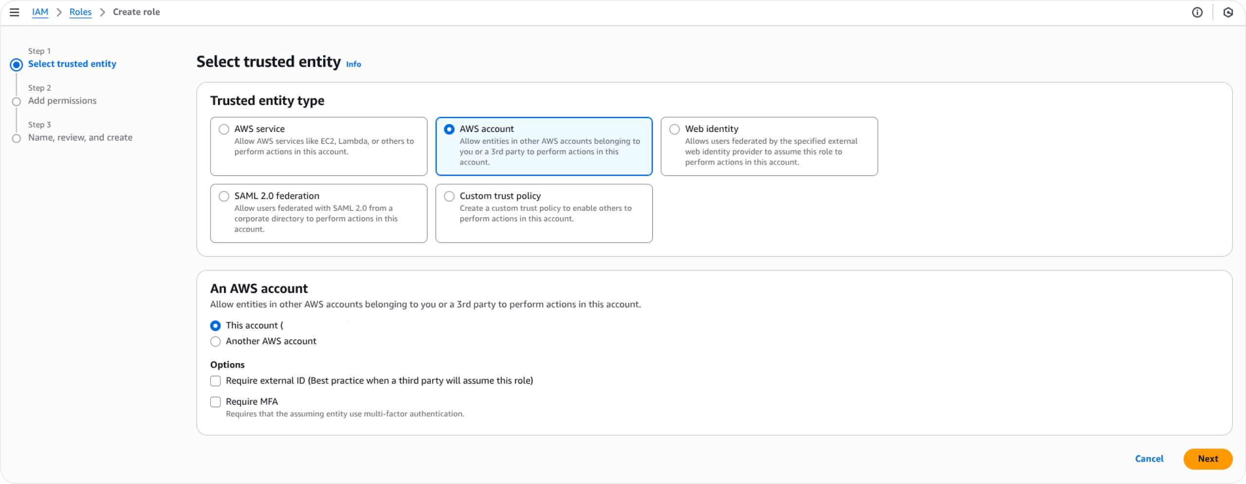 Image of Select trusted entity Menu