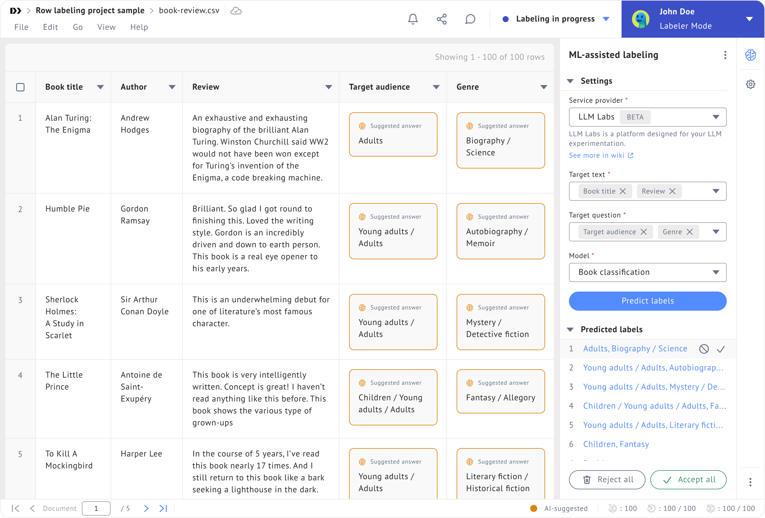 Image of ML Assisted with LLM Labs Provider Result for Row Based