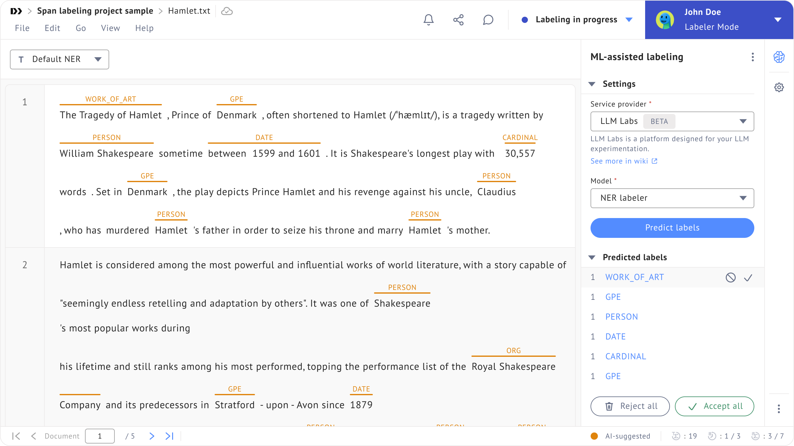 Image of ML Assisted with LLM Labs Provider Result for Span Based
