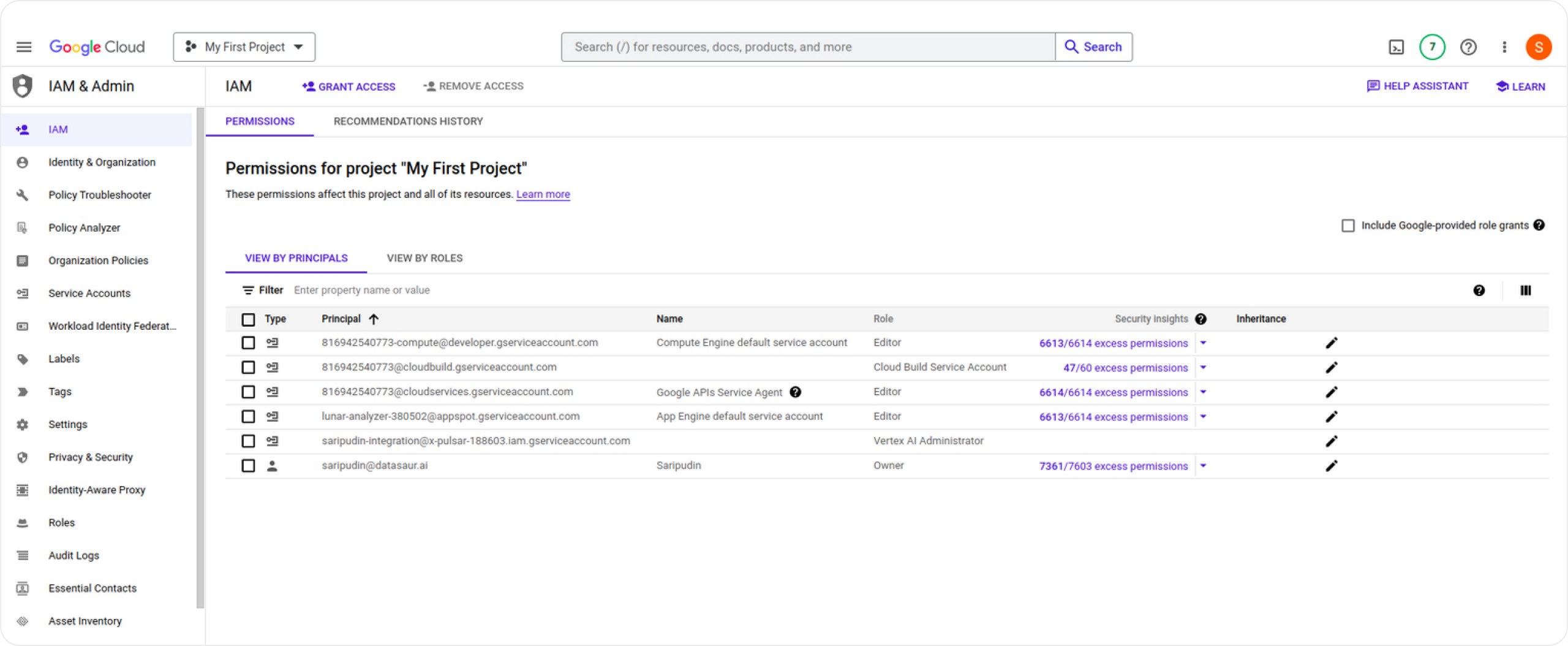 Image of IAM page menu