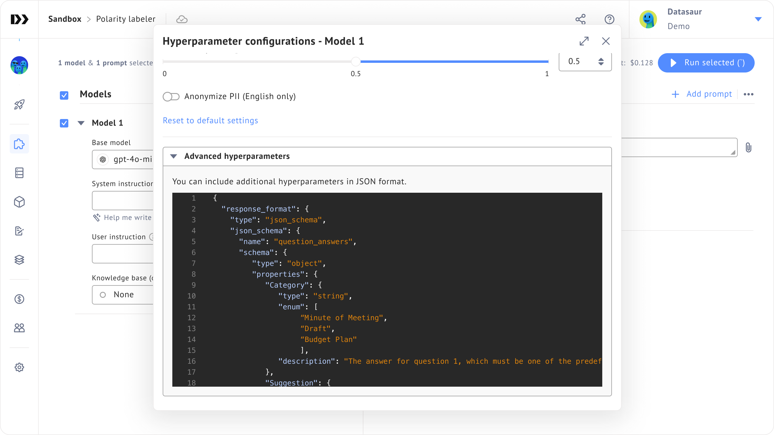 Image of Hyperparameter configurations modal